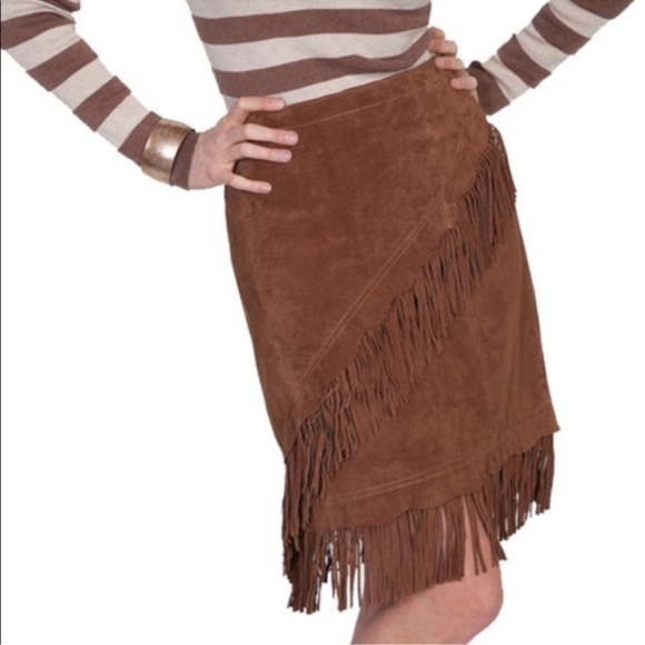 Scully Dresses & Skirts - Scully Leather Fringe Skirt XL NWT